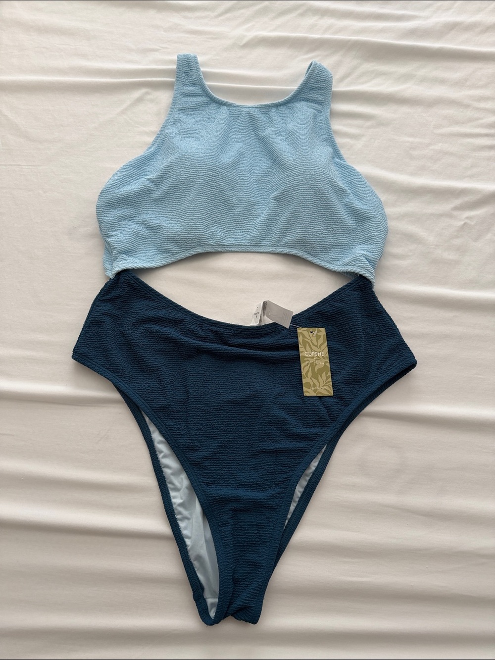 Cupshe Two-Tone Blue High-Waist One-Piece Swimsuit